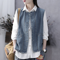 Han suoyi literary fan spring and autumn 2020 new denim vest women loose sleeveless cardigan vest