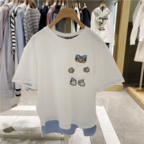 2022 Spring Summer New Loose small Bear 100 Lap Collar Embroidery Casual Short Sleeve T-shirt Woman TTRA222304P