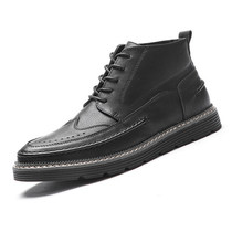 Tide brand Martin boots winter leather shoes mens Korean lace-up leisure High gang British inside the high-rise hundred block mens shoes