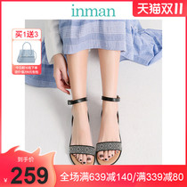 Yinman womens shoes 2021 summer new flat sandals womens word with wild mother shoes fashion simple rhinestone sandals