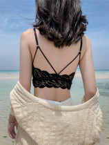  Lace beautiful back bandeau suspender underwear womens bottoming anti-light gathered chest-wrapped bra wear non-slip small vest outside