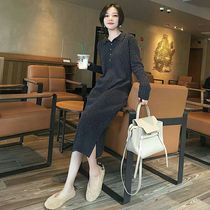 Autumn winter French style retro long style sweater dresses woman over knee long sleeves polo inner hitch bottom knit one-piece dress