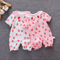 Baby clothes summer thin jumpsuit 3-6 months female baby cute short sleeve crawler suit foreign atmosphere out of clothes 9