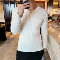 Spring and Autumn Sweater Mens V-Collar Knitted Sweater Long Sleeve Clothed High-Bomb base shirt Weaver Chicken Heart Collar T-shirt Sweater