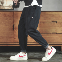 Trendy brand black jeans mens loose Harun long pants trend Korean version of mens casual wild spring and autumn 2020