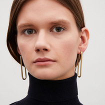 Left ear) advanced geometric earrings French Minimalist cold temperament glossy Oval long earrings super thin face