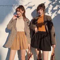 Wool bud shorts womens 2021 new wear thin large size high waist loose black thickened a-word wide leg pants