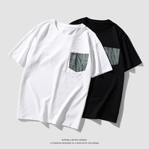 Summer short sleeve t-shirt male loose thin section 2021 new round collar pure colour Compassionate Tide Card Minima with pocket blouse