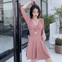 New swimsuit woman to step up code Fat mm conservative Belly Button Slim Sexy South Korea One-piece Swimsuit Spa