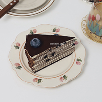 ES) Ins Export Retro American Fields Garden Wind Rose Lace Ceramic Dinner Plate Cake Tray Wedding Hem Tray