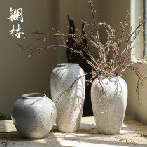 Coarse Pottery White Retro Vase Living Room Inserted Dry Flower porcelain Bottle Day style Silence Wind Decoration Flower Ware Zen of Ceramic Pendulum