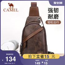 Camel mens chest bag new casual fashion shoulder crossbody zipper backpack Korean trend leather bag