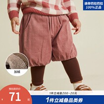 Mini Balabala girls pants fake two pieces plus velvet childrens trousers winter clothes baby kids casual pants