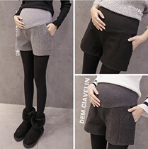 Winter and autumn pregnant womens woolen shorts outside pants fashion thick leggings skirt tide mother slim panties stockings