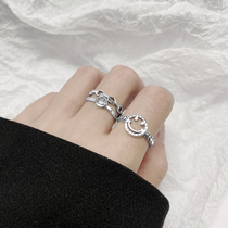 Niche design cold wind smile face ring men and women couples personality ins European and American Tide brand 925 silver ring