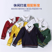 Spring and autumn big code male and female childrens clothing Long sleeves T-shirts CUHK Childrens school uniforms Korean version POLO shirt children fake two dozen undershirts