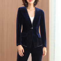 Gold velvet suit suit Womens fashion formal high-end temperament business suit Large size velvet small coat top suit