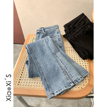 Xiao Shijia) 2022 new female Spring Han version retro body display slim and high waist open fork towering micro-horn jeans