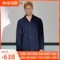 Mr Adore brand cotton blend double layer thick section Striped Collar Men Long Sleeve Home Blouse 41A301