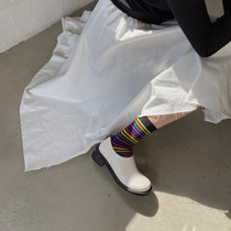 LET ME SEE autumn and winter retro simple cotton striped socks sports socks ins tide men and women rainbow stripes