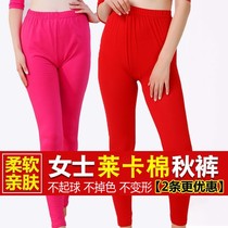 Lady Autumn Pants Lemmy Cotton Card Elastic Pure Cotton Lining Pants Warm Pants Single Piece Middle Aged High Waist Workout Underpants Women Line Pants
