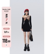 The Barbie Aunt Velvet Dress Woman spring new body Body Hanging neck Short skirt design Feel The Shoulder Stunning Dress