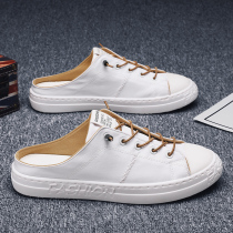 Hong Kong Special Cabinet 2022 Summer Breathable Canvas Mens Shoes Han Edition New Fashion Sloth Half Tug Casual Little White Shoes Man