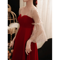 Pregnant woman Bride Toast to Belly 2022 New Spring Back Door Big Code Fat Mm Dresses Wine Red Everyday Woman