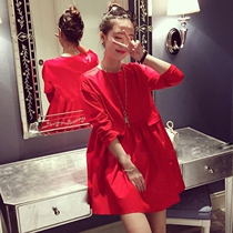 Autumn loose top thin bride wedding wedding wedding toast dress pregnant woman back door big red pregnancy dress