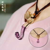 Ladies glass necklace pendant colorful ruyi glass pendant mens pendant long ancient glass necklace jewelry