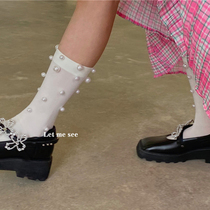 LET ME SEE 2021 new solid color Pearl calf socks sweet personality velvet stockings
