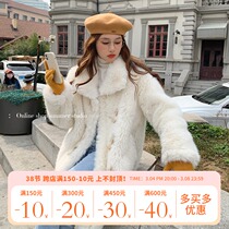 Summer home 2021 New horns buckle imitation Tuscany leather hair integrated jacket female winter sweater fur fur coat