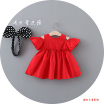 1-year-old baby girl summer dress Princess dress red 2-3 birthday jumpsuit foreign baby children grab weekly clothes