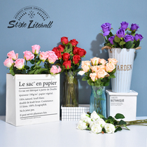 Rose simulation flower set ornaments silk flower flower flower vase living room table flower arrangement decoration bouquet flower fake flower