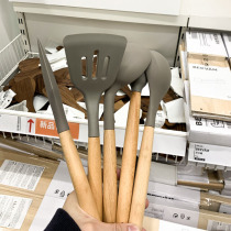 OEM pull back export day single high temperature not hot hand Japanese high temperature resistant silicone shovel wooden handle non-stick pan scoop