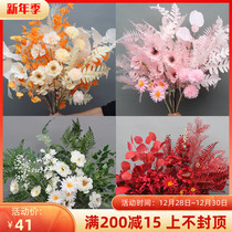 Simulation flower wedding wedding hall floral red champagne forest haze Blue orange silk flower background road flower arrangement