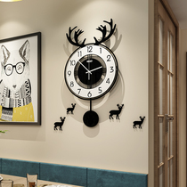 Nordic deer head wall clock net red creative living room household simple personality fashion light luxury art decoration watch hanging wall