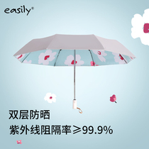 easily automatic sun umbrella Womens sunscreen umbrella Super anti-UV sunshade barometer dual-use titanium silver plastic umbrella