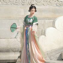 The Palace Palace Palace Culture × Han Shanghua Lotus United famous three-color blue lion Tann collar Hanfu women embroidery waist broken skirt autumn