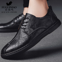  European station mens shoes spring 2020 new British business casual leather shoes mens deodorant black soft-soled youth tide shoes