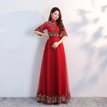 Pregnant women toast Bride wedding high waist size fat mm red Middle sleeve Korean version of thin winter dress