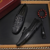 2021 summer new leather woven beanie shoes mens casual business British lazy shoes sailing mens shoes tide