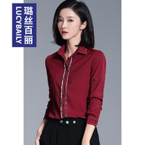 Burgundy shirt Women fashion foreign style loose design sense chiffon top casual professional attire long sleeve shirt