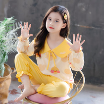Childrens pajamas Spring and Autumn cotton thin girls cute fashion home clothes Big children cartoon little girl suit