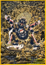 Qinghai Collection of Foka Big Black Sky · Six-armed Mahara Regong famous teacher hand-painted pure gold to observe Thangka