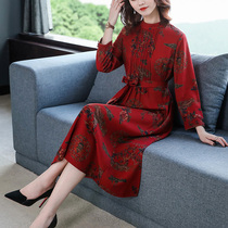 Dress silk mulberry silk high-end ethnic style long-sleeved cotton and linen lady wide lady large size womens clothing spring and summer