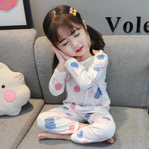 Childrens home clothing female baby pajamas spring and autumn thin girls summer long sleeve summer air conditioning clothing cotton summer