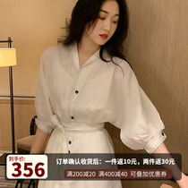  2021 new coffee break French net celebrity niche design sense temperament small shirt dress female summer long skirt