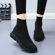 High-top elastic socks shoes womens autumn ins super hot black fashion casual sports shoes old Beijing cloth shoes short boots