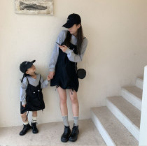 21 new parent-child dress casual female girl baby fake two-piece sling dress foreign cotton long sleeve